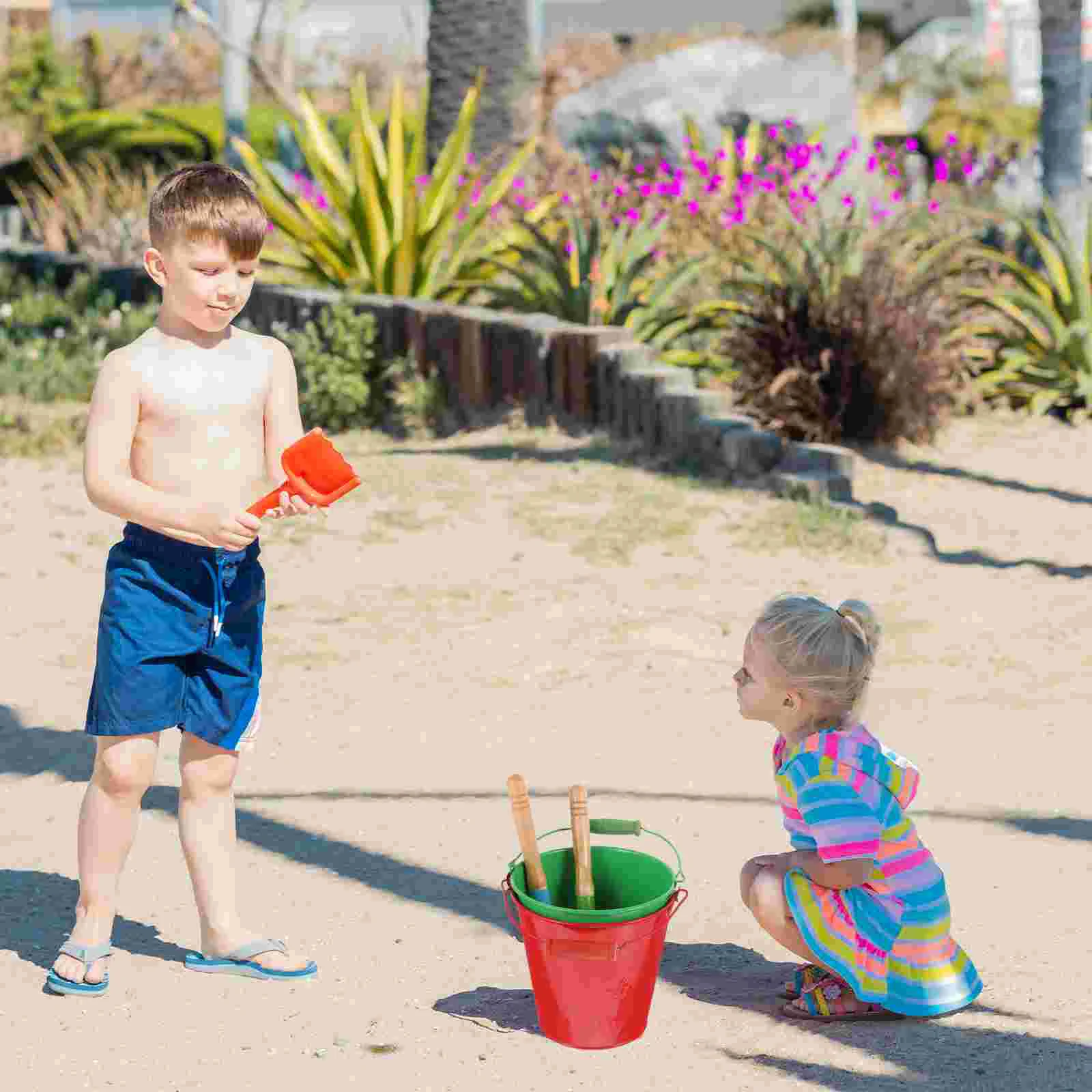 

4 Pcs Gardening Tin Bucket Child Sand Toy Toys Kids Beach Childrens Water Playthings Game Set Flowerpot