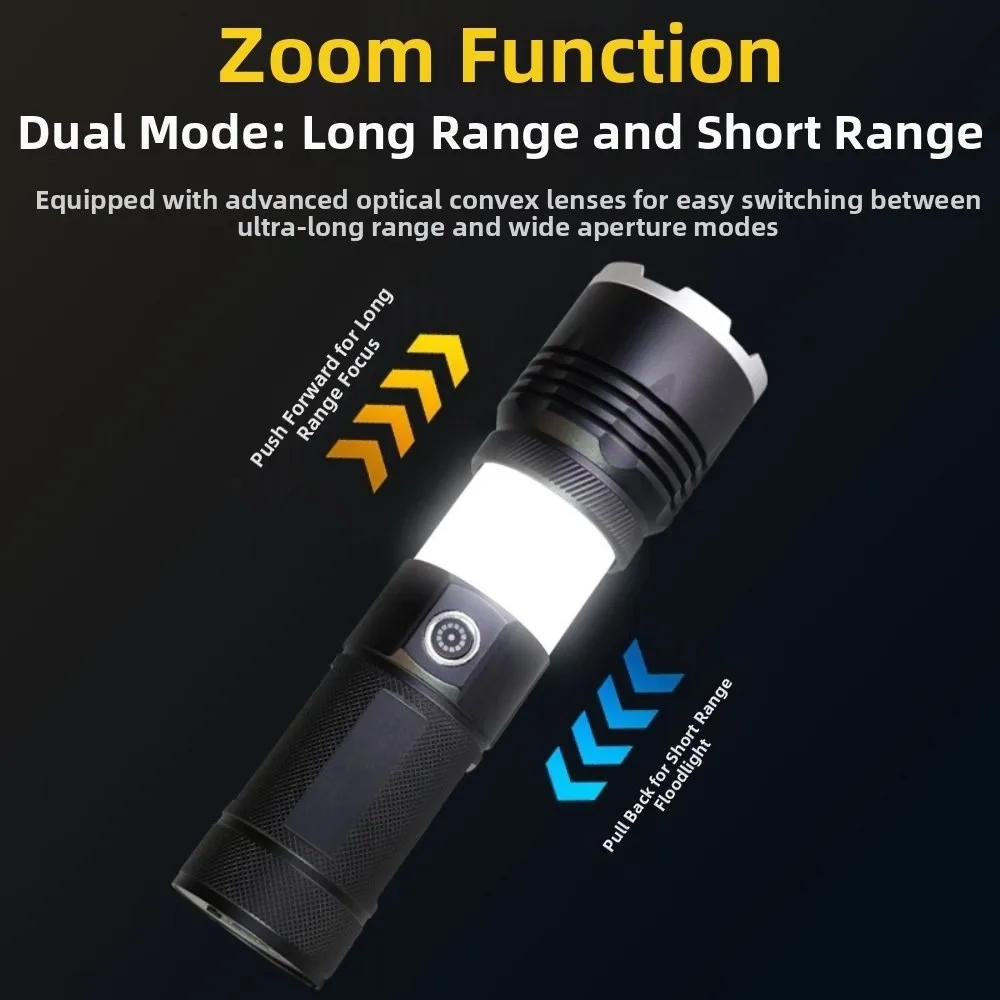 

Strong Light Aluminum Alloy Flashlight USB Rechargeable Variable Focus LED Pocket Flashlights Portable Waterproof Torch Light