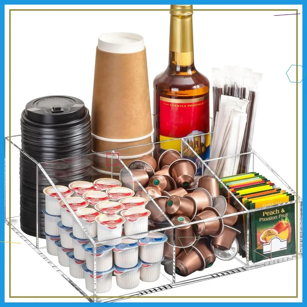 

Clear Acrylic Coffee Bar Organizer with Multiple Compartments for Countertop Storage, Ideal Gift for Coffee Lovers