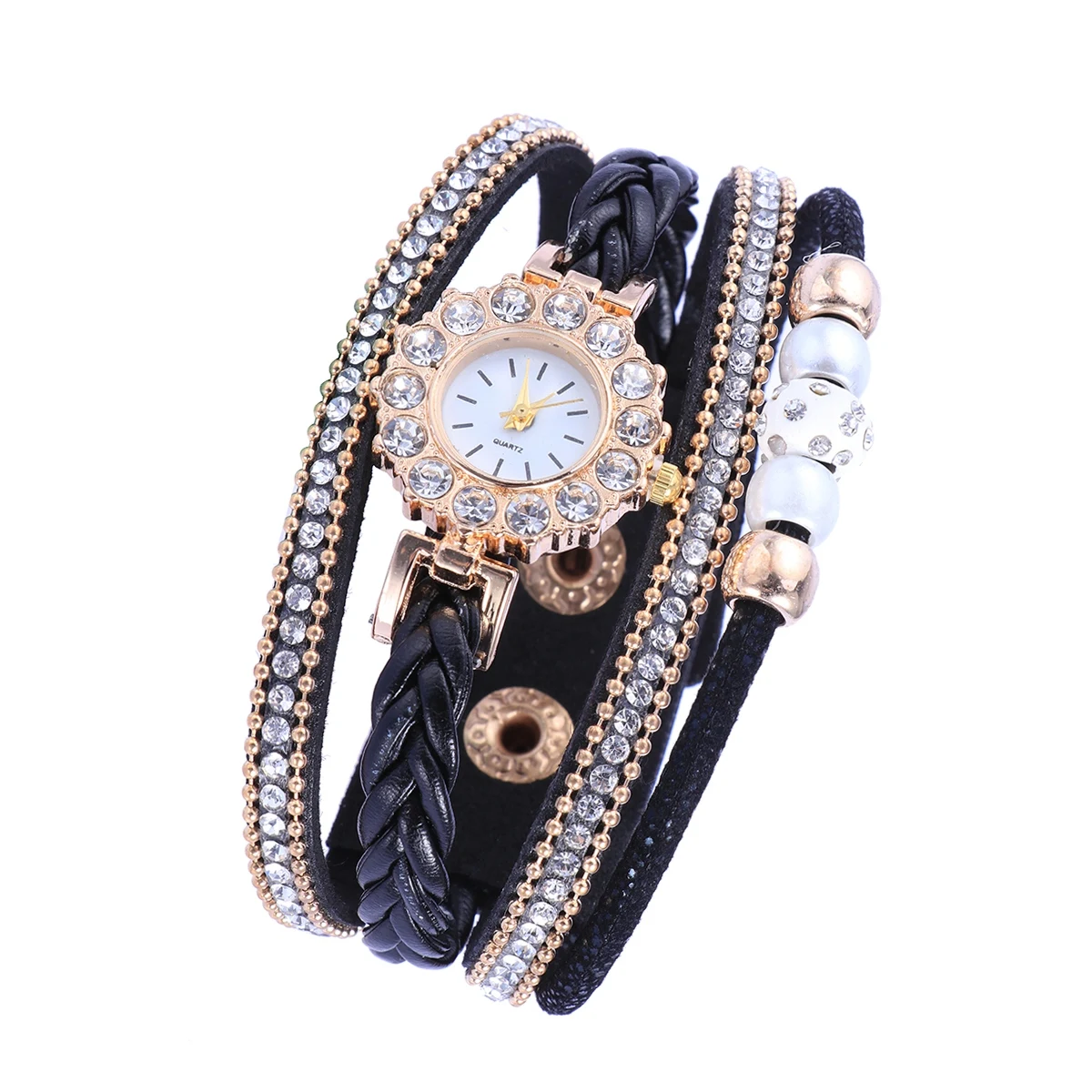 

Fashion Women Quartz Watch Black Bangle Weave Bracelet Durable Long Time Use Christmas Birthday Valentine Wedding Party Daily