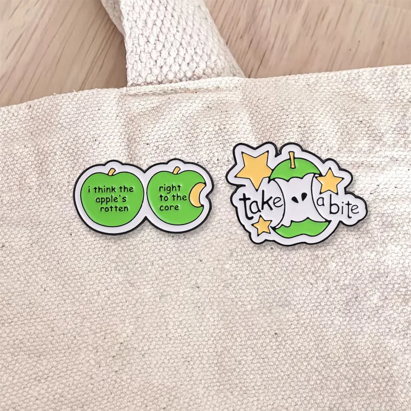 Rotten Apple Take A Bite Enamel Badge Dark Fairy Tale Style Pin Brooch Jewelry Accessories Gifts For Friends