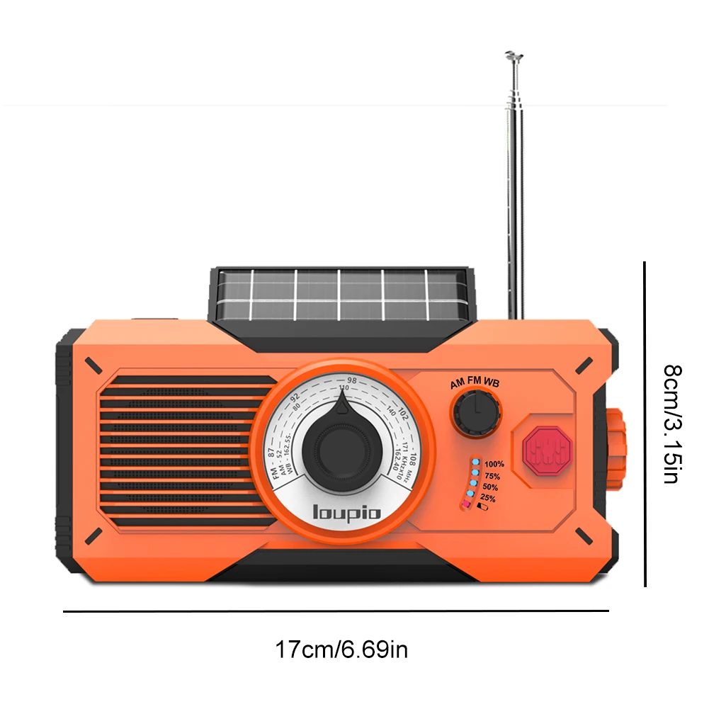 راديو كرنك اليد في حالات الطوارئ راديو يعمل بالطاقة الشمسية مع بنك الطاقة SOS إنذار مصباح يدوي قراءة مصباح راديو بالطاقة الشمسية للطوارئ/المنزل