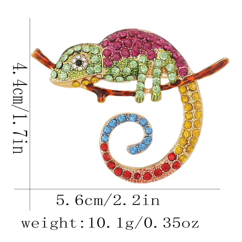 أنيقة فاخرة كاملة ملونة كريستال الحرباء التلبيب دبابيس الذهبي الحيوان السحلية حجر الراين دبابيس النساء الفتيات فستان الصدار