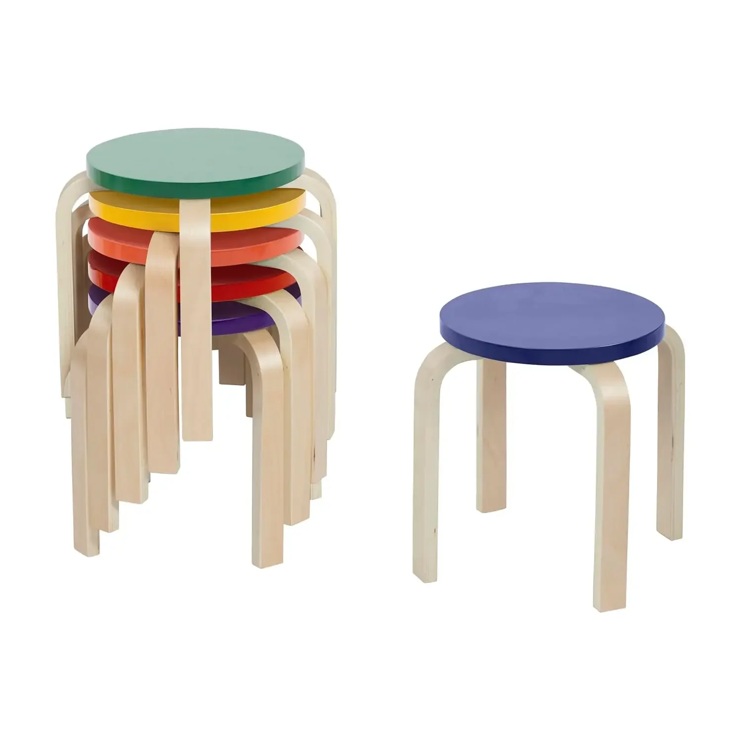 Bentwood Stackable Stools, Classroom Furniture, Assorted, 6-Piece