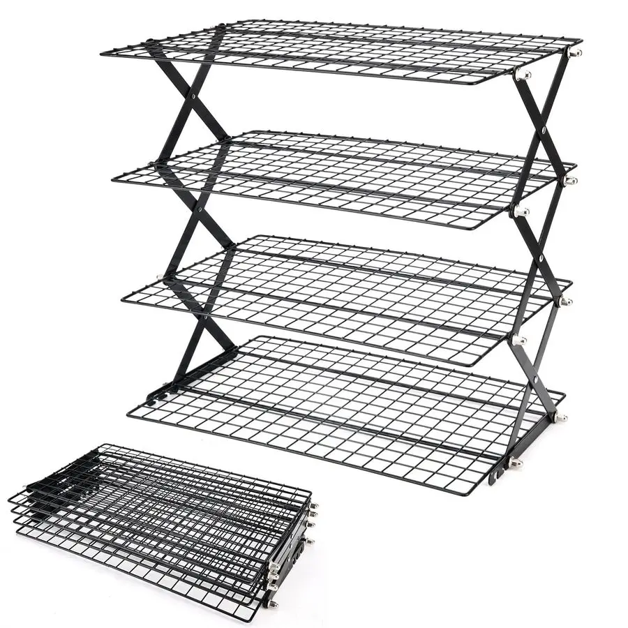 

3 4Tier collapsible cooling rack for baking,Folding Cooling Grid,Adjustable Stackable Roasting Cooking Drying Wire Cooling Rack