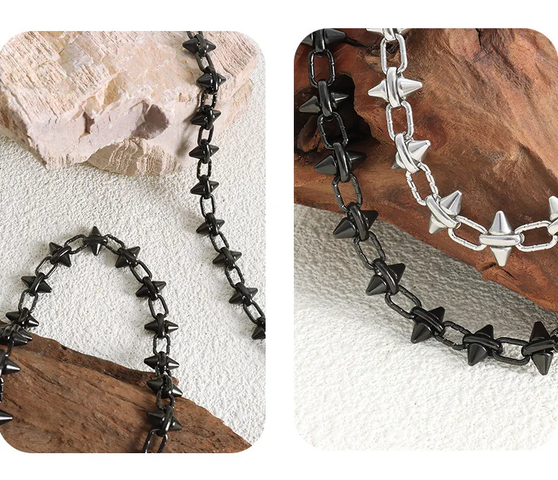 Schwarz Silber Farbe Spike Halskette Für Frauen Männer Hip-hop Rock Punk Stil Edelstahl Hals Kette Halsketten Paar schmuck Geschenk – Detail 5