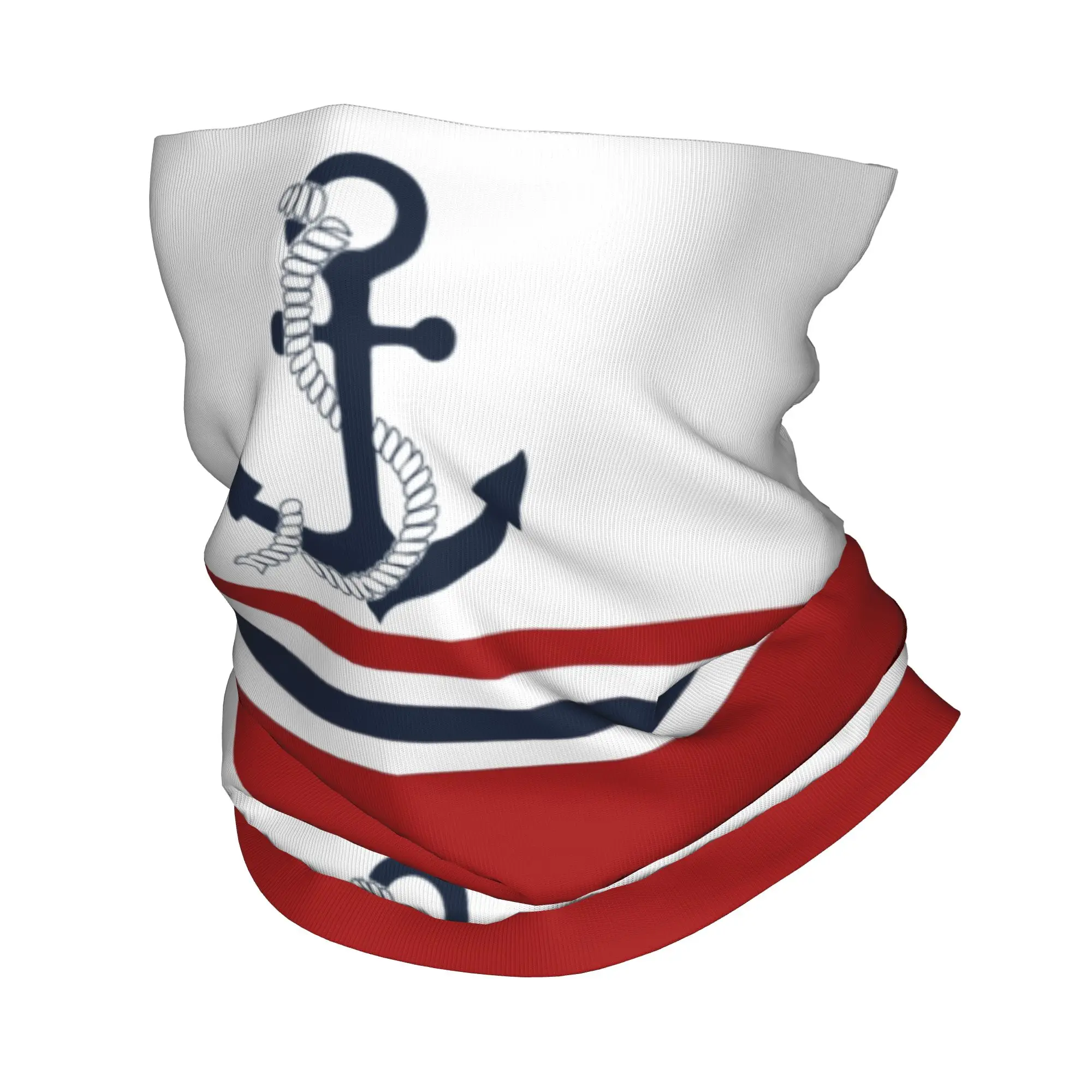 Nautical Blue Anchors with Stripes Bandana Neck Gaiter Men Women Wrap Scarf Sailing Sailor Balaclava Warmer Face Scarf Cover