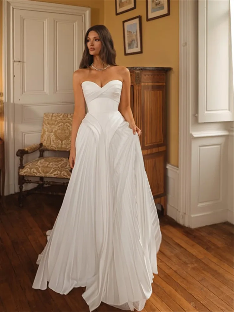 

Vestido De Novia Para Boda Civil Bespoke Wedding Dress Satin Minimalista White Modest Abito Da Sposa Casamento Robe Mariee Gown