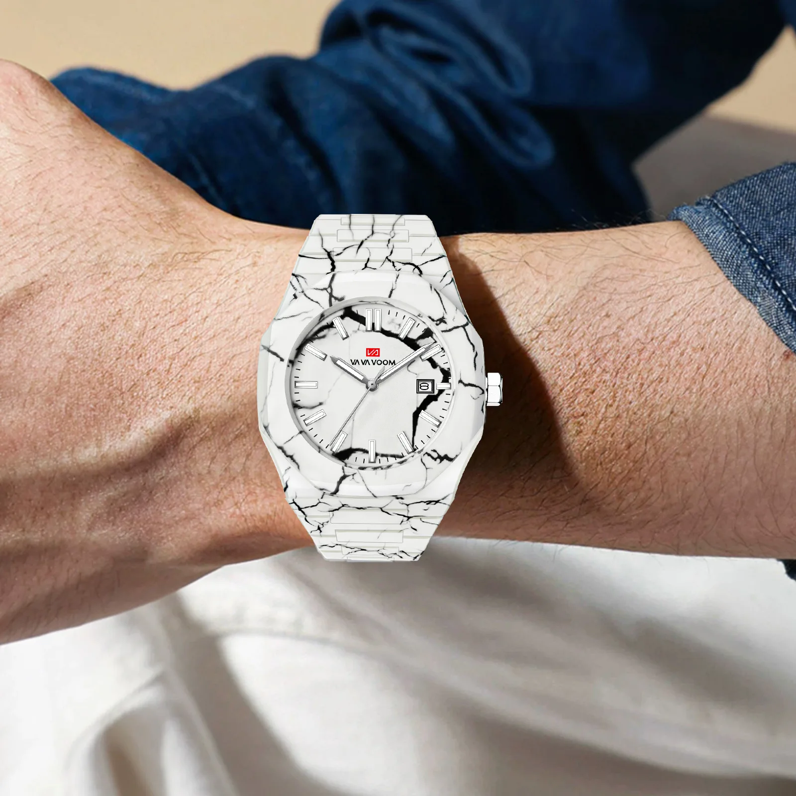 UTHAI CQ465 New Fashionable Men Watch Calendar Large Dial Marble Pattern Waterproof Luminous Quartz Watch, Watches for Man