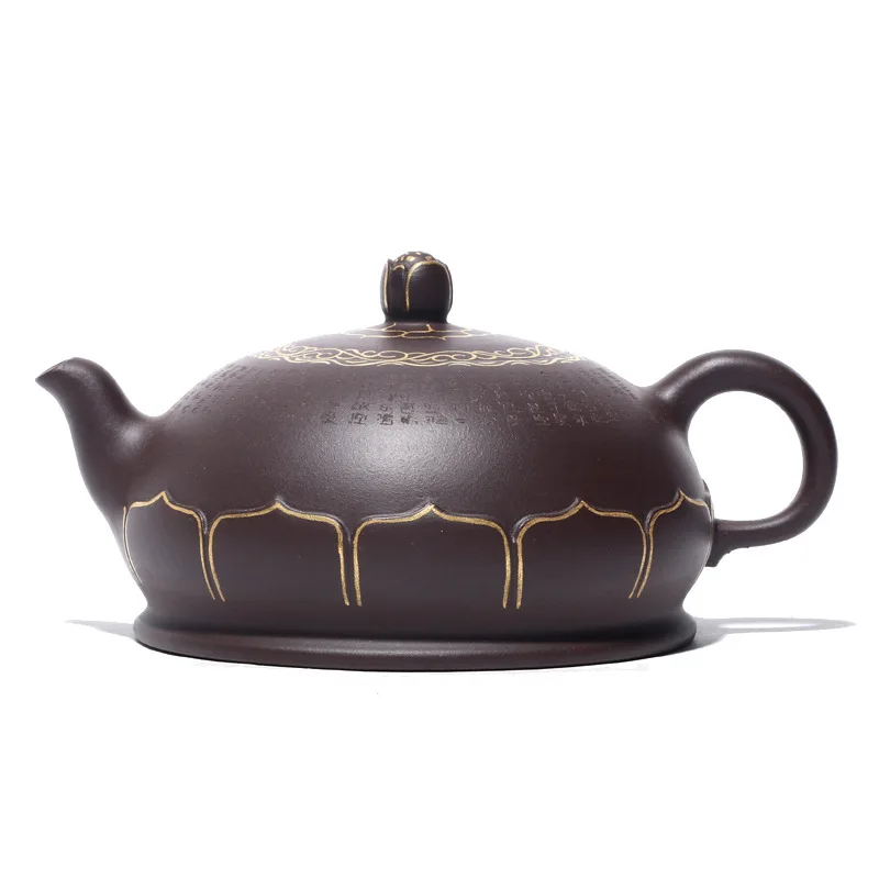 

Purple sand, hand-painted gold Buddha lotus teapot, large capacity, purple mud teapot, characteristic tea set