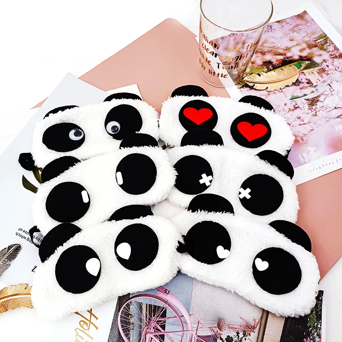 Moda ładny wzór pluszowa panda twarz oko podróż śpiąca miękka maska ​​na oczy opaska na oczy cień przeciwsłoneczny przenośna osłona na oczy do spania