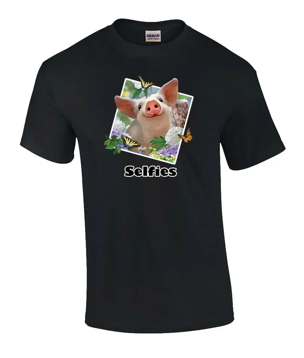 

Funny Piglet Selfie Adorable Graphic T-Shirt. Summer Cotton O-Neck Short Sleeve Mens T Shirt New S-3XL