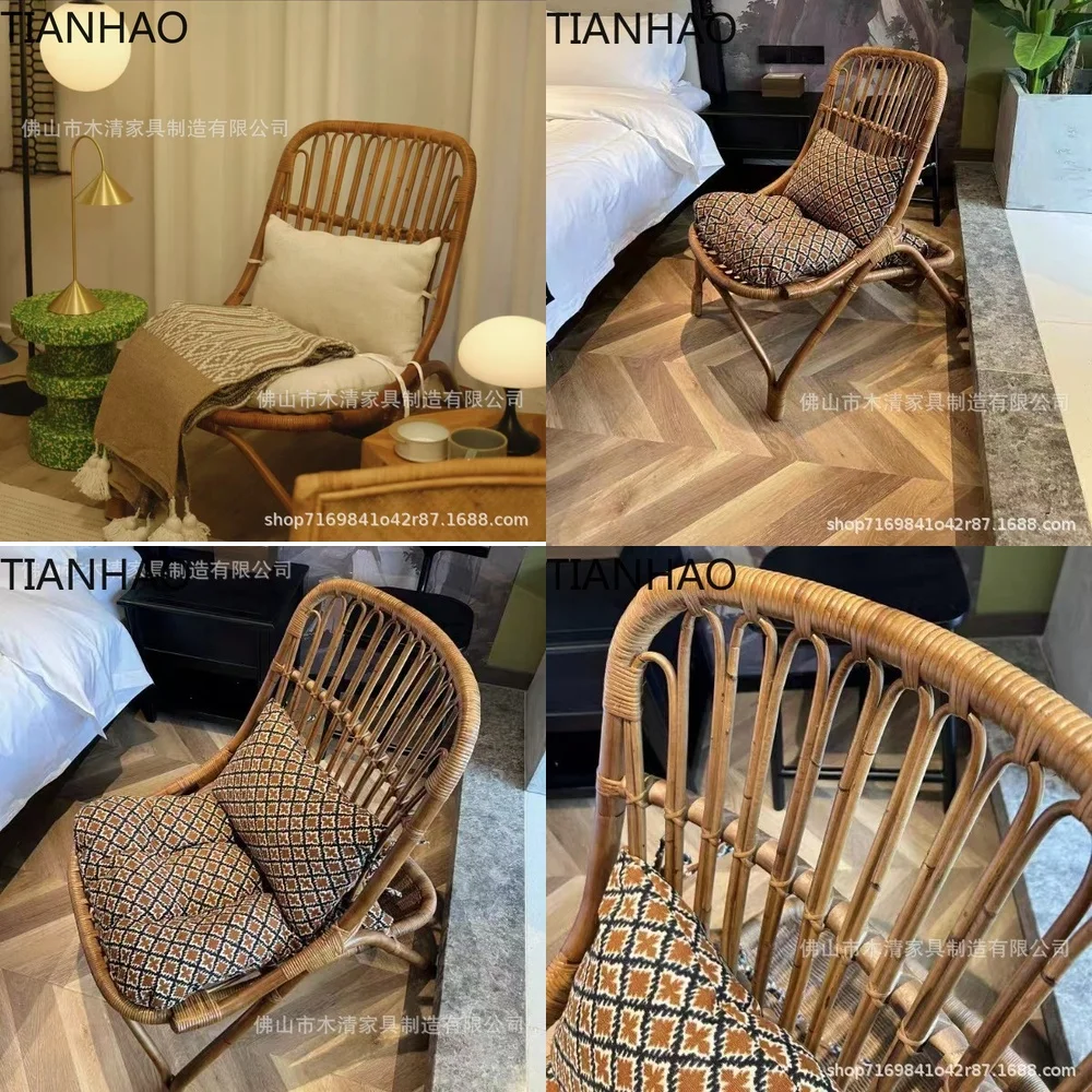 Vintage Wicker Armchair for Bohemian Home Decor Natural Rattan Single Seater Sofa Chair for Lounge Reading Relaxation Indoor