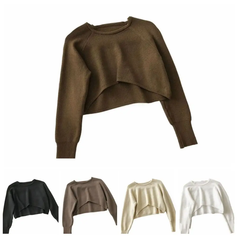 Camiseta corta de punto de manga larga de ocio otoño estilo coreano cubrir Top corto suéter suelto prendas de punto de ganchillo otoño primavera