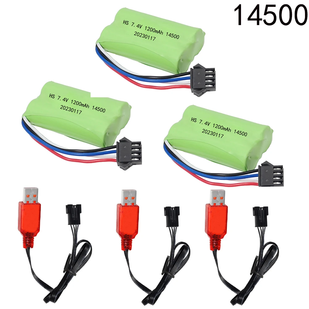 14500 lipo Batterij 7.4V 1200mAh met Oplader Voor Elektrisch Speelgoed Water Bullet Gun Onderdelen 7.4V Batterij voor RC speelgoed Auto's