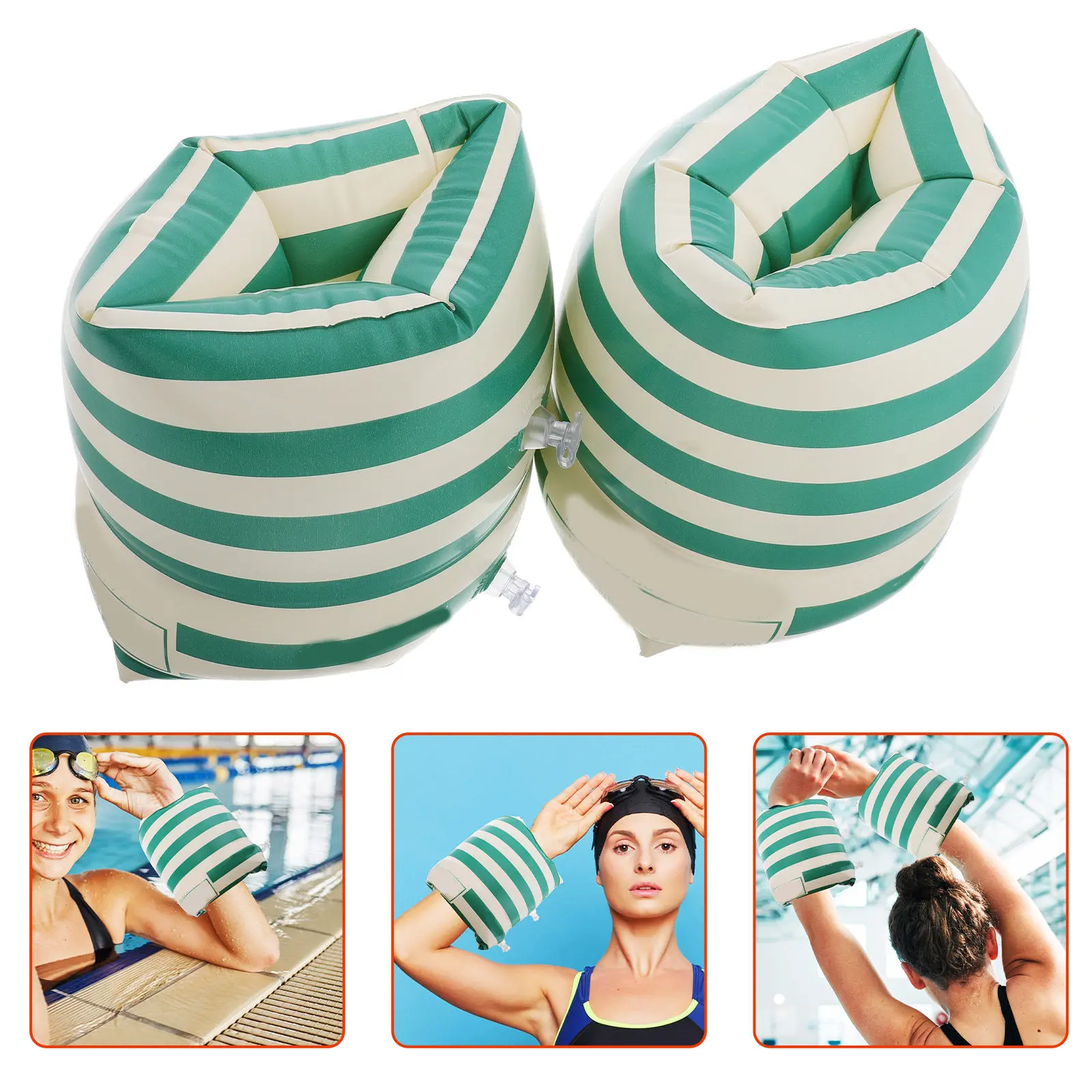1Pair PVC Inflatable Swimming Arm Rings Double Design Swim Floaties for Adults Pool Exercise Equipment Water Sports Safety