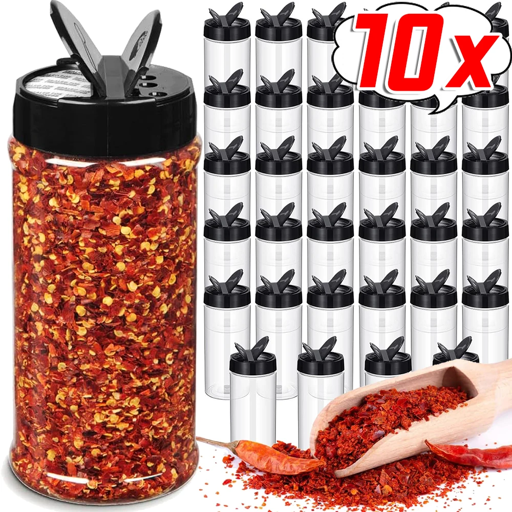 Botellas de condimentos transparentes, tarros de especias de plástico con tapas de coctelera, cocina casera, recipiente vacío para barbacoa condimento de sal y pimienta