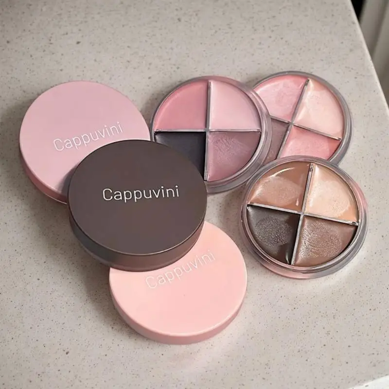 Cappuvini 4-Farben Matte Samt-Lidschatten-Palette Eyeliner Lidschatten Highlighter Kontur-Palette Augen-Make-up Niedliche Schönheitskosmetik