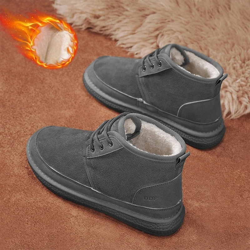 الشتاء عالية أعلى رجل حذاء من الجلد موضة أحذية الثلوج مقاوم للماء أفخم الدافئة في الهواء الطلق الذكور أحذية قطنية منصة لينة الأحذية مع الفراء #5