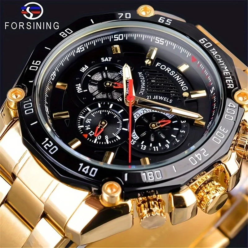 High-End Luxury Business Casual Men's Watch, Automatic Mechanical Watch - Stylish Military-Style Design, Stainless Steel Strap, Skeleton Design It's the Perfect Gift for Him, No Batteries Required.