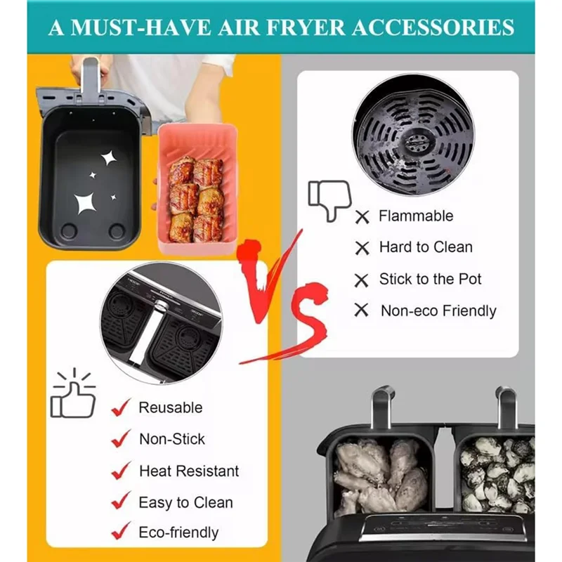 

F-T 2PCS Air Fryer Silicone Liners Non-Stick For Ninja DZ201/ DZ401 Air Fryer Basket Accessories Reusable Air Fryer Liners