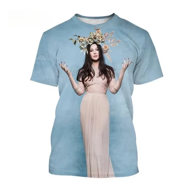 Fashion Casual Men's Monica Bellucci 3D Printed T-shirt Personality Round Neck Short Sleeve Hip-hop Harajuku Street T Shirt Tops