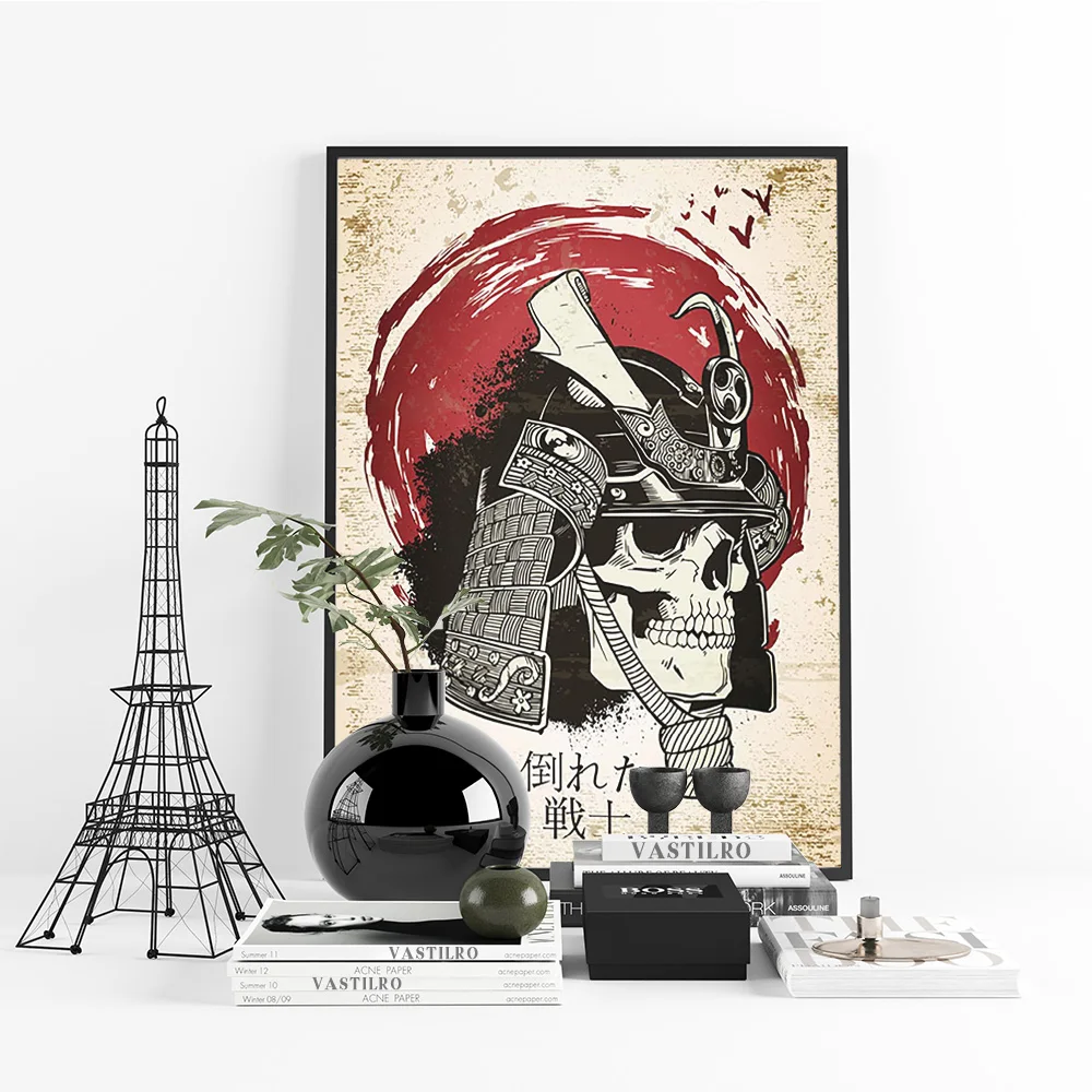 Japanese Culture Logo Design Art Print Poster Skeleton Samurai Mask Wolf Canvas Painting Decor Wall Picture