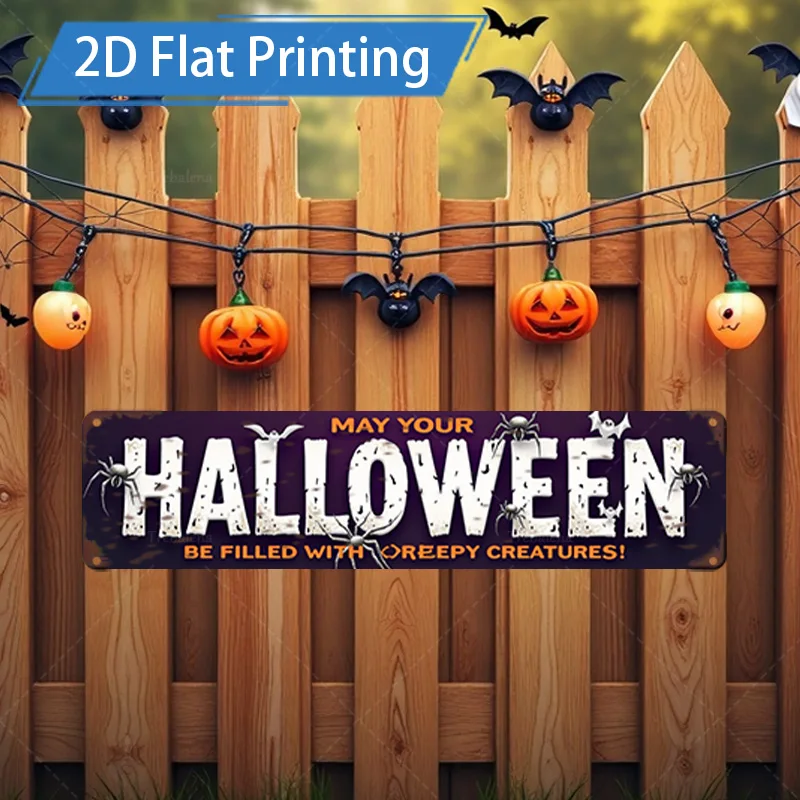 1 قطعة علامة معدنية، علامة مخلوقات الهالوين المخيفة مقاس 4 × 16 بوصة |   ديكور سياج خشبي ريفي |   فن الطباعة المسطحة ثنائي الأبعاد الاحتفالي