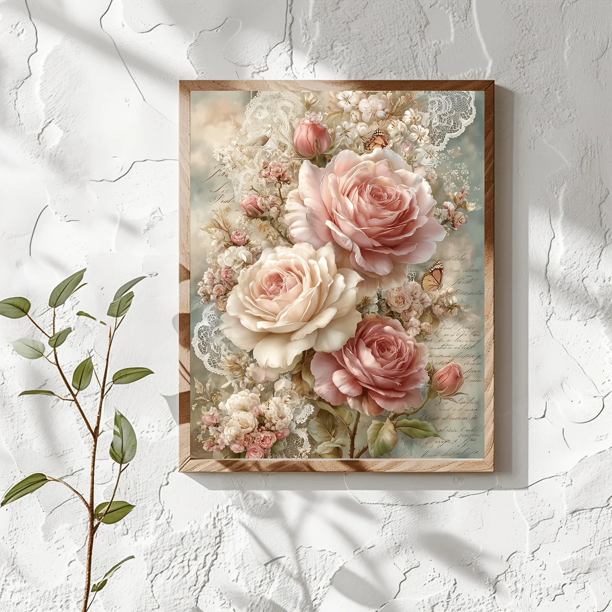 1PC36X46cm/14.17X18.11in,11CT Print Cross Stitch DIY Kit, Butterfly Vintage Rose, Adult Beginner's Relaxed Cross Stitch Stitch