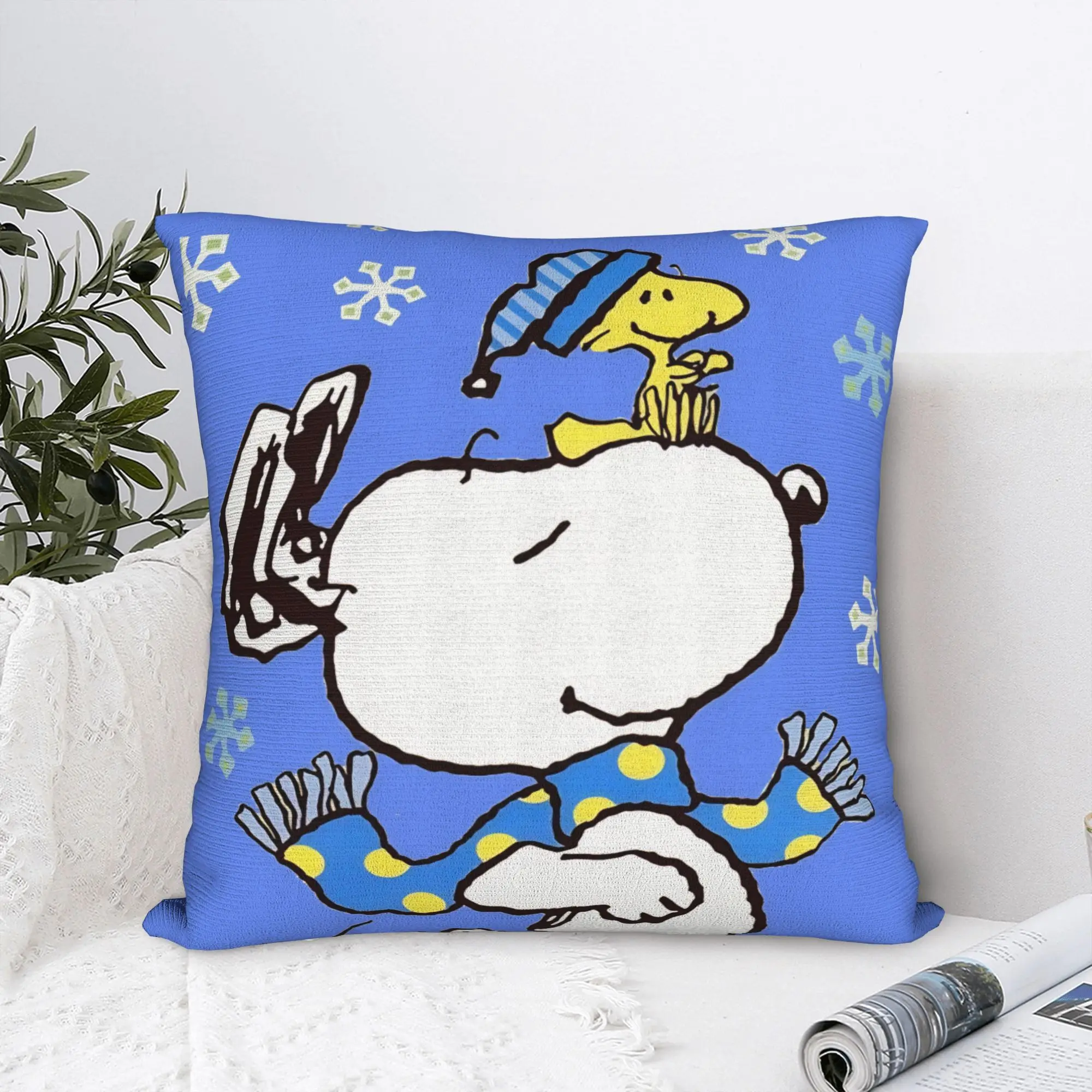 Snow S-Snoopys Xmas Christmas Square Pillow Case  Cushion Covers Vintage Zippered Decor Pillowcase for Bed 40x40cm