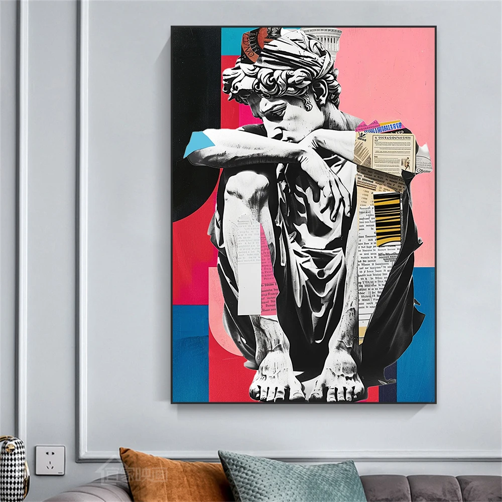 Modern Altered Art Print David Statue Sculpture Art Poster Roman Statue Canvas Painting Greek Mythology Aesthetic Room Decor