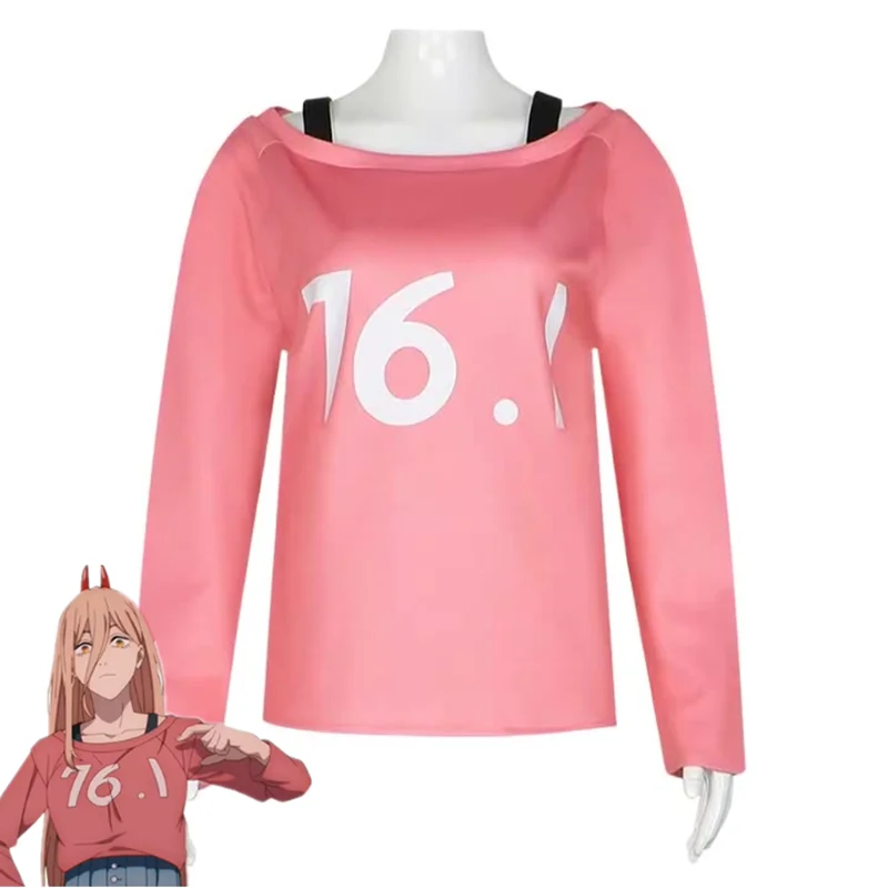 Cosplay Anime Girls Chainsaw Man Power Costume T-Shirt Outfits Halloween Carnival Suit for Adult Women Top Set Fancy Dress