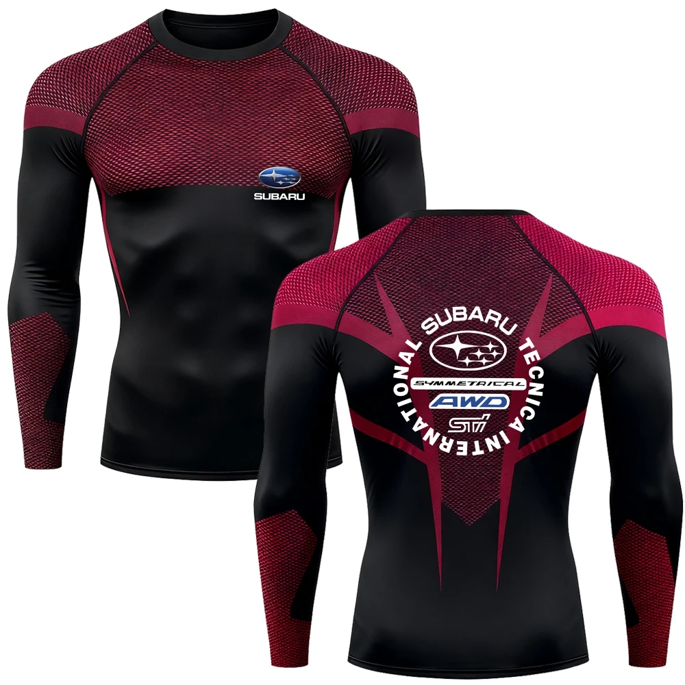 

New gym long sleeved T-shirt, muscle training, running, breathable, elastic, basketball training, youth SUBARU racing printed to