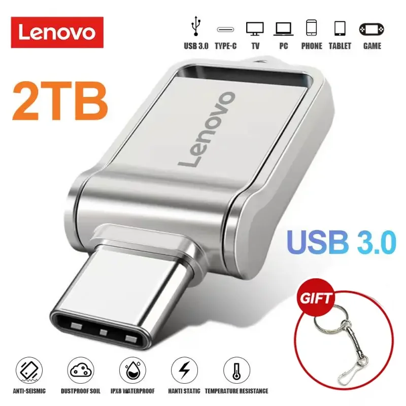 Lenovo USB Flash Drive 2TB Dual-Use OTG Dual Flash Memory Portable Pen Drive Usb 3.0 Type-C Interface High Speed File Transfer