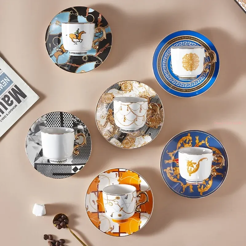 Fashion Turkish Style Luxury Ceramic Coffee Cup and Saucer Porcelain Coffee Set Tea Cup and Saucer Classic Drink Gift