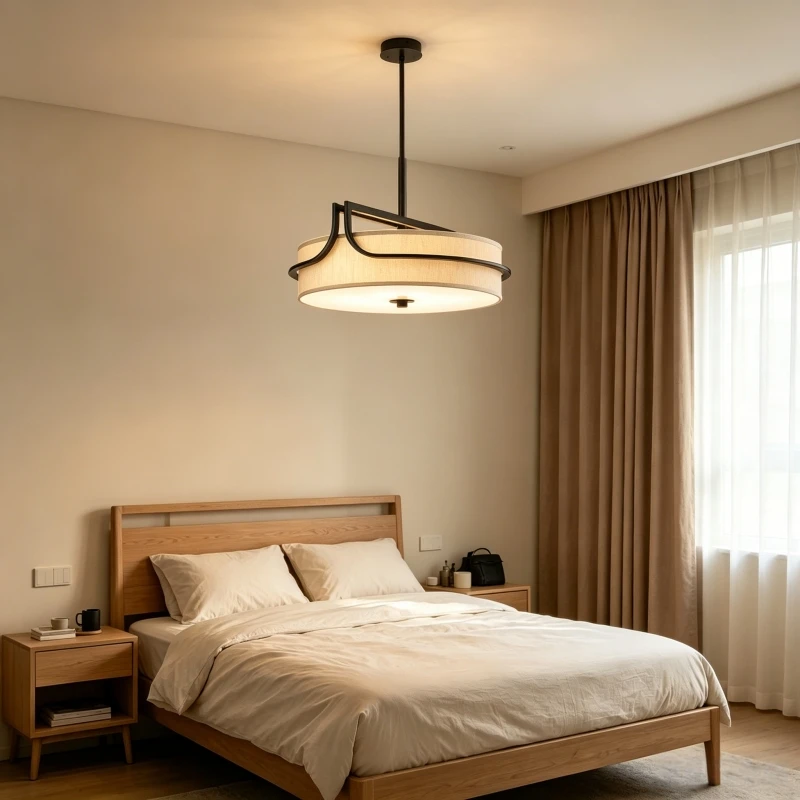 Minimalist Fabric Art Ceiling Chandelier, Black Indoor Pendant Lights for Dining Room Bedroom Hallway Modern Home Decor Lighting