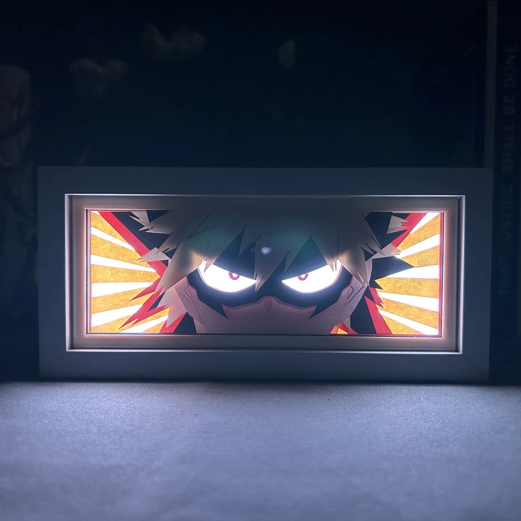 Anime Light Box for Room Night Lamp, My Hero Academia, Katsuki Bakugo, Manga Gadget, Presente Personalizado, Corte de Papel, Caixa de Sombra, Decoração