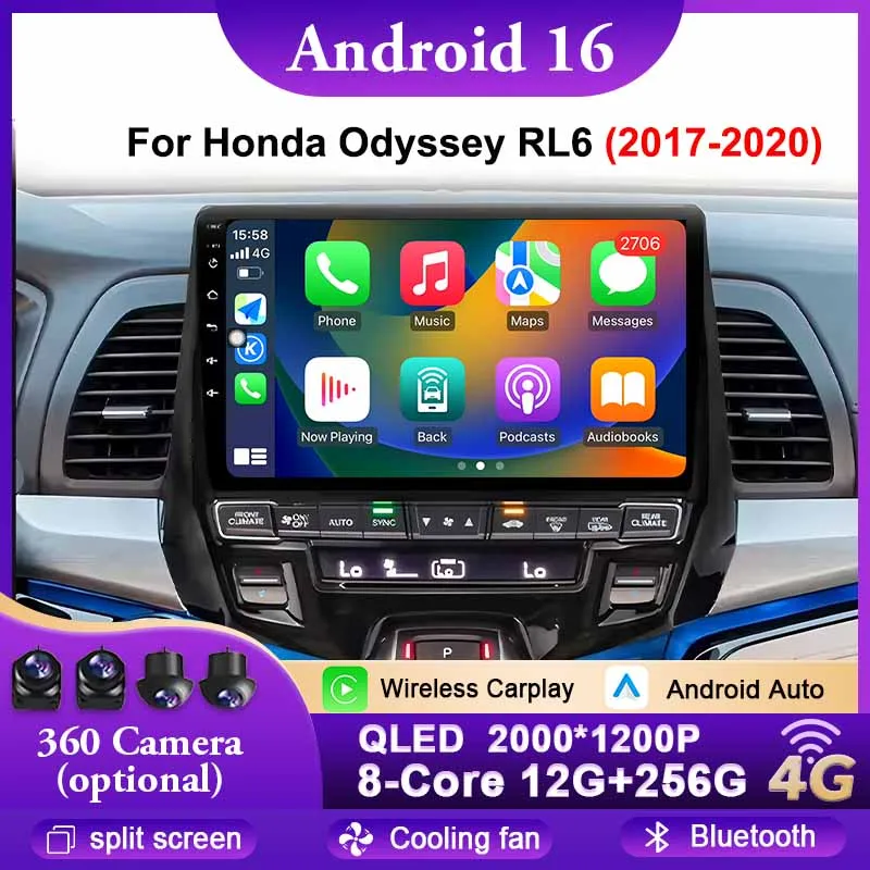 

Android 16 Car Radio For Honda Odyssey RL6 2017-2020 Wifi 4G Navigation GPS Multimedia Video Player Stereo wireless Carplay Auto