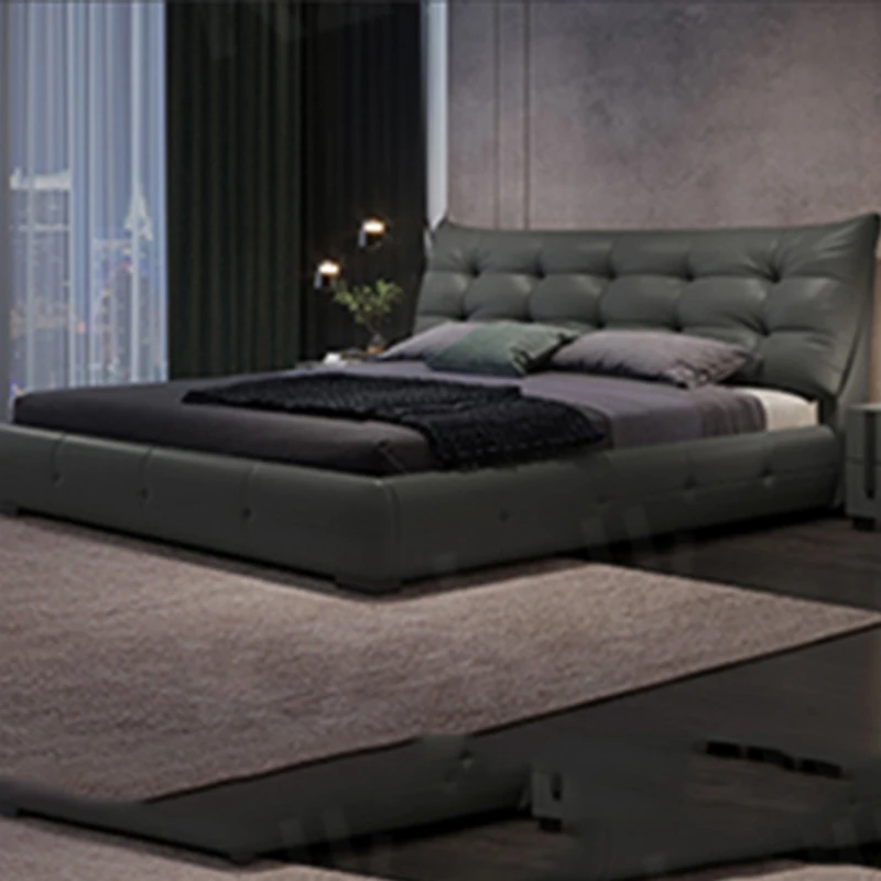 Modern Luxury American Bed Black High End Leather Luxury Bedroom Bed Double Human Bedding Muebles Para Dormitorio Home Furniture