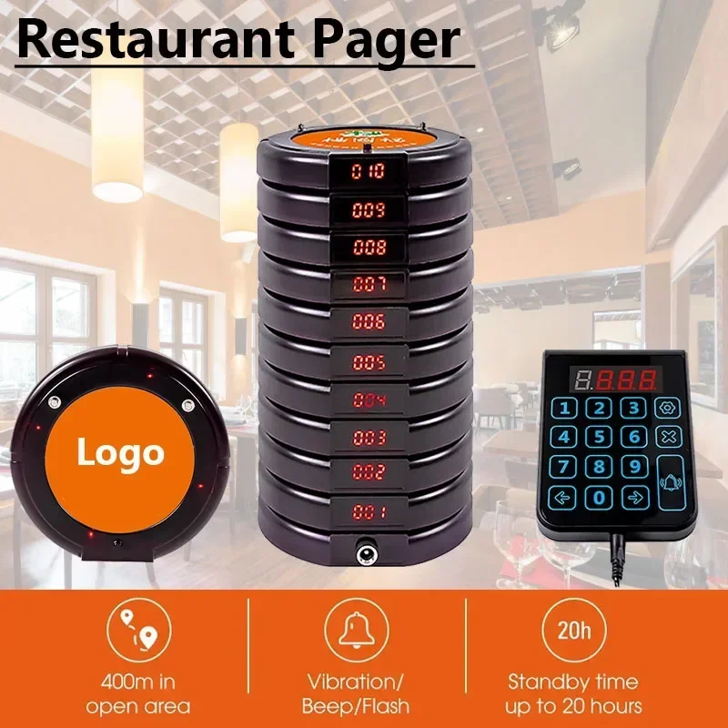 Restaurant Pagers Wireless Calling System 10 Vibrator Coaster Buzzer Beeper Receivers Queuing For Coffee Food Truck Bar Hotel