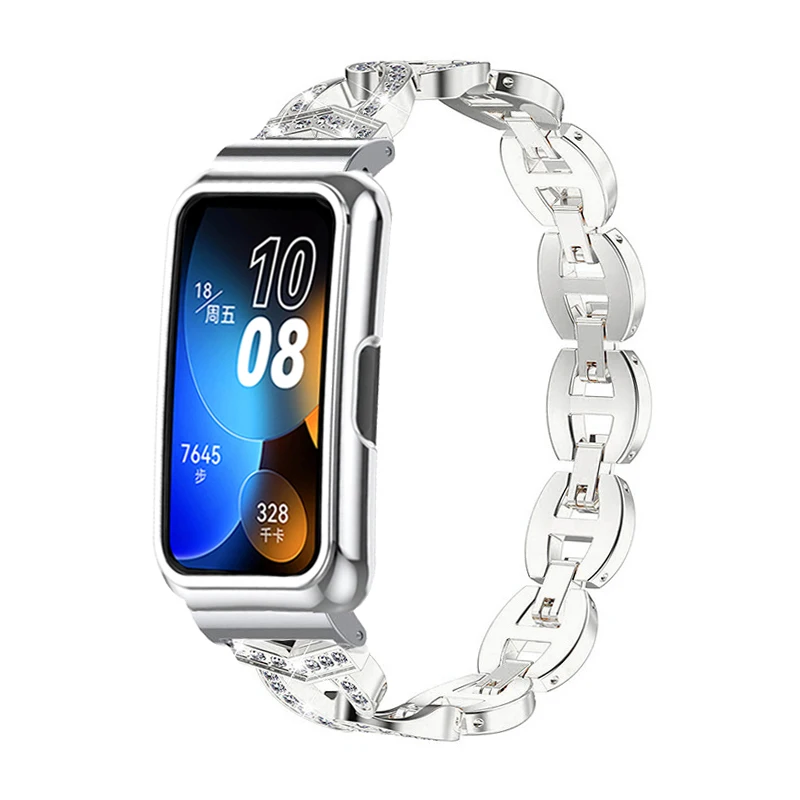 Correa de diamante para Huawei Band 6 7 8, pulsera de reloj, funda de Metal, Protector para Honor band 7 6, funda protectora, pulsera