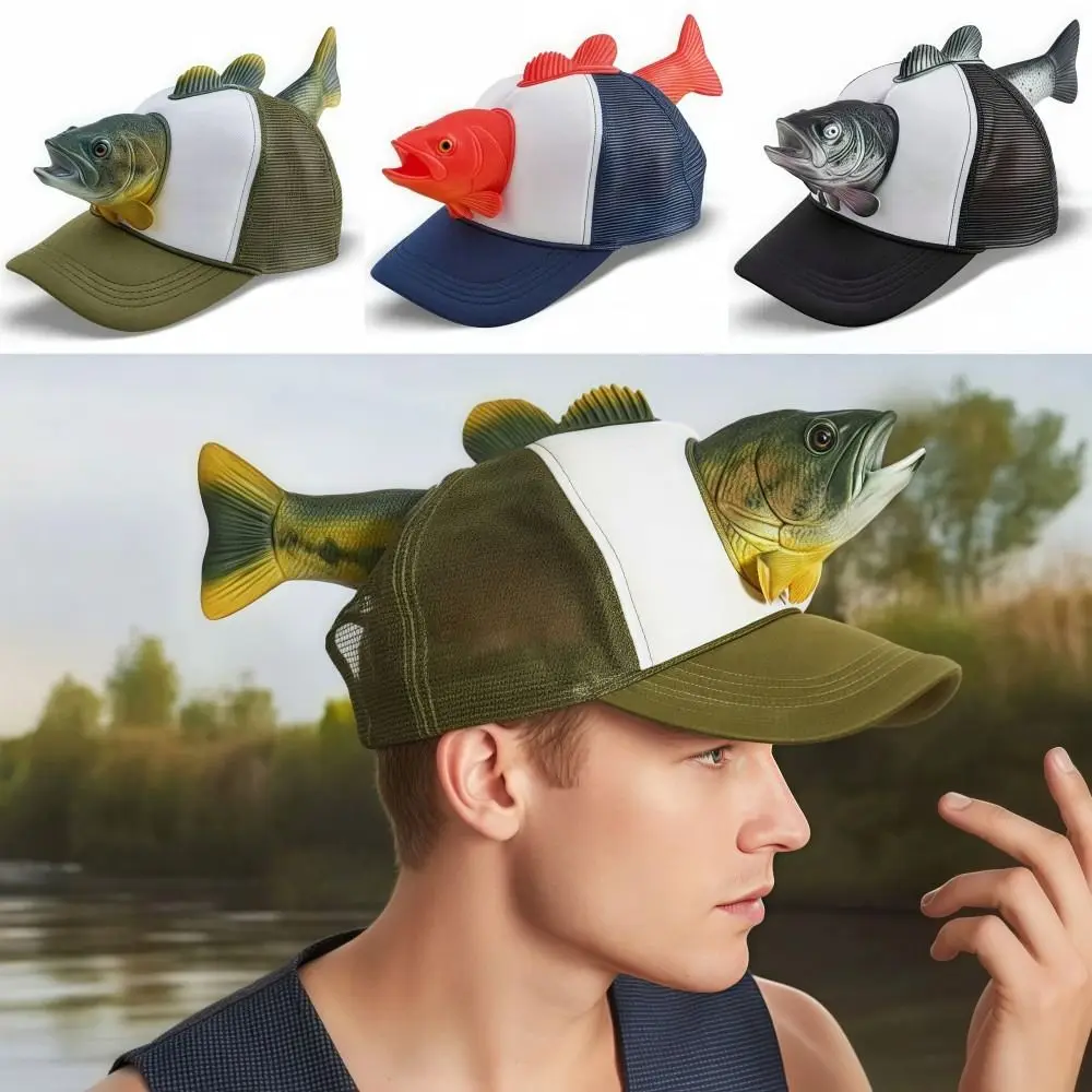 Lustige 3D-Fisch-Tier-Trucker-Mütze, verstellbare Passform, Mesh-Neuheits-Angelmütze, atmungsaktive Baseballkappe in Einheitsgröße für Männer und Frauen