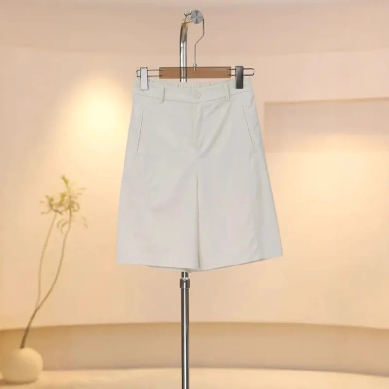 شورت بدلة أصفر للنساء، نمط رفيع، سروال كاجوال صيفي على شكل حرف A، سروال تنحيف متوسط الطول