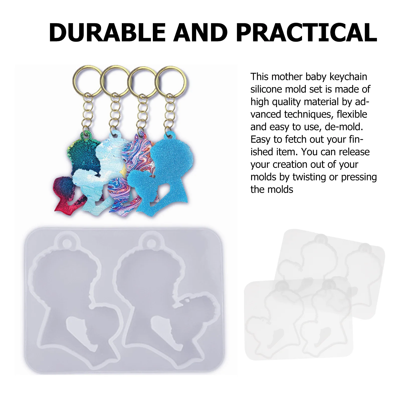 

2pcs Keychain Pendant Mold Silicone Diy Reusable Craft For Epoxy Resin Decoration Teens Mothers Gift Ornament