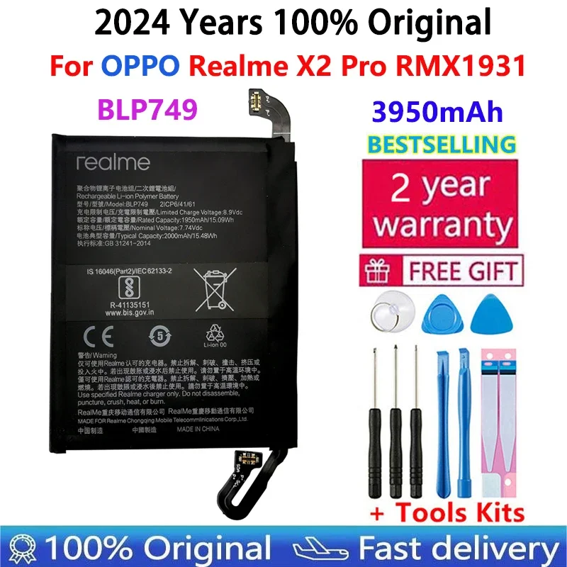 

2024 100% Original New High Quality 3950mAh Phone Replacement Battery BLP749 For OPPO Realme X2 Pro RMX1931 Batteries Bateria