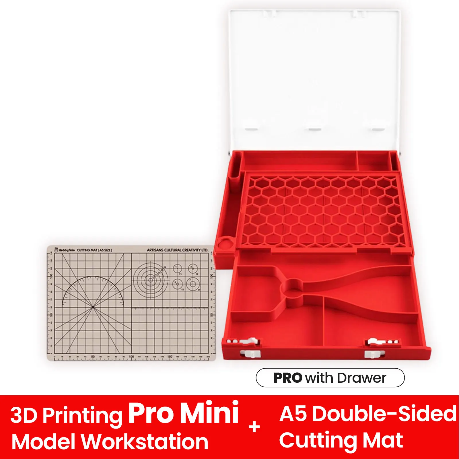 Hobby Mio 3D-geprint mini-model werkstation, draagbare opvouwbare pro-opbergbox met lade en uitbreidbaar front voor Gundam modelbouw
