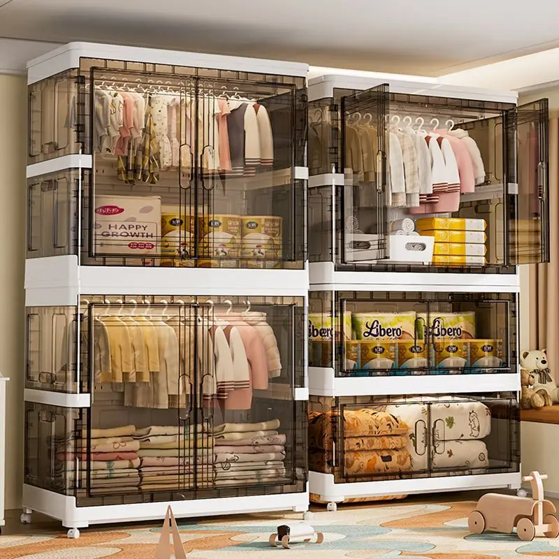 Bedroom Foldable Box Wardrobe Organizer Bin With Wheels Clothes Cupboard Closet Rack for Clothes ,Cube Storage Locker ﻿