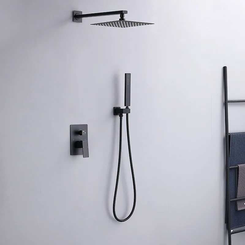 

Black Concealed Shower Head Set, Hot and Cold Wall Mounted Shower, Ceiling Mounted Hotel Bathroom Mixing Valve