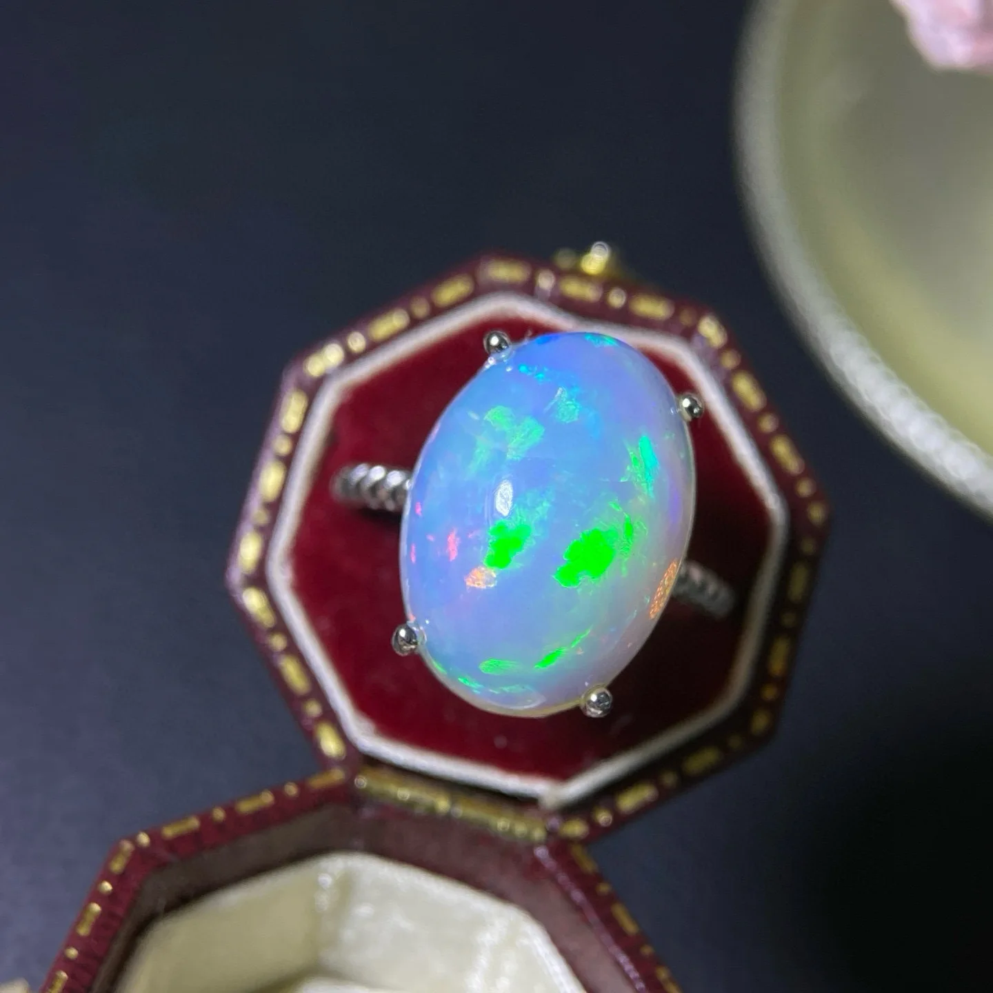 Natural Opal Ring 925 Silver Inlaid Fire Color Good Colorful Jewelry Ring Court Style Large Particle Opal Ring