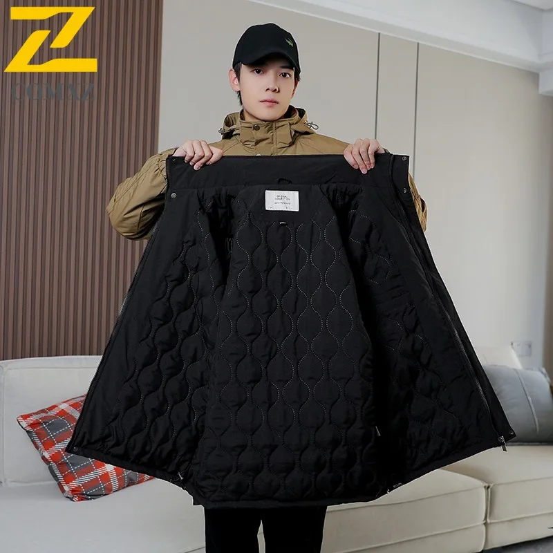 COMXZ 2025 الرجال الشتاء وسادة مبطنة القطن عمال معطف كبير الحجم سترة سميكة حجم كبير متعدد جيب القطن معطف 8XL